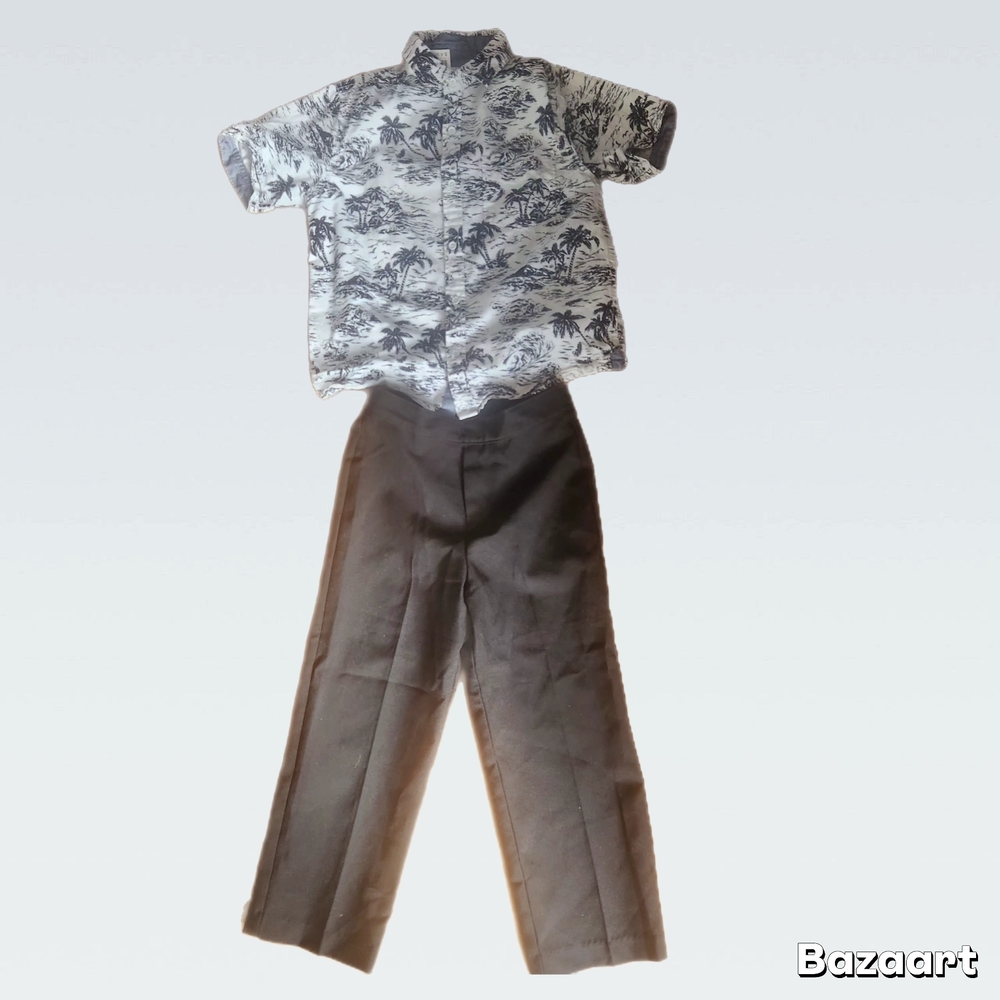 Kids Tropical Print Shirt - Black and White